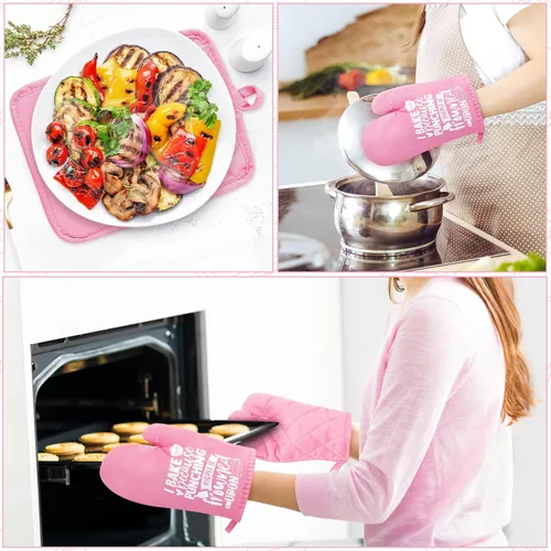 Miniatura 6 de 6 guantes de algodón para horno, soportes para ollas, resistentes a las mujeres, resistentes a la máquina, guantes de microondas con lazo