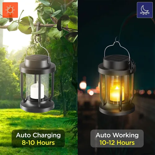 Miniatura 2 de Farol solar para uso en interiores y exteriores, luces solares colgantes con vela parpadeante realista sin llama, resistente a la intemperie