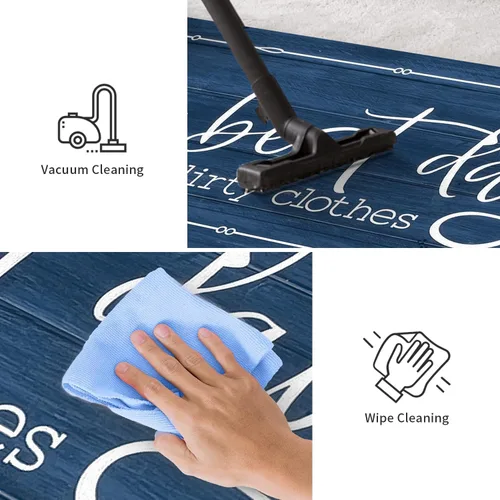 Miniatura 6 de KOZYFLY Alfombra antideslizante para cuarto de lavado, de 20 x 60 pulgadas, lavable, impermeable, para decoración de granja, 1.7 x 5 pies, azul Azul