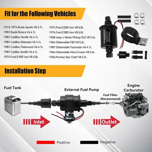 Miniatura 5 de Bomba de combustible eléctrica universal 12V 2.5-4.5 PSI en línea externa 5/16 pulgadas compatible con carburador marino diesel a gas marino E8016S