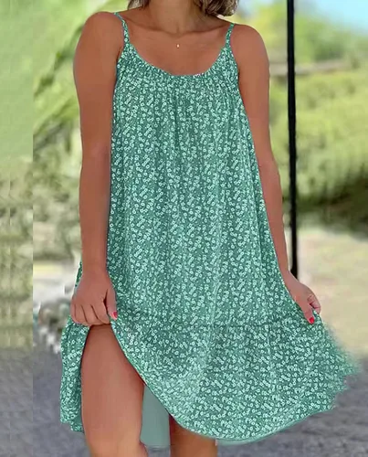 Miniatura 2 de Vestido de verano para mujer, diseño floral, floral, sin mangas, con tirantes delgados, para verano, casual, holgado, bohemio, para vacaciones