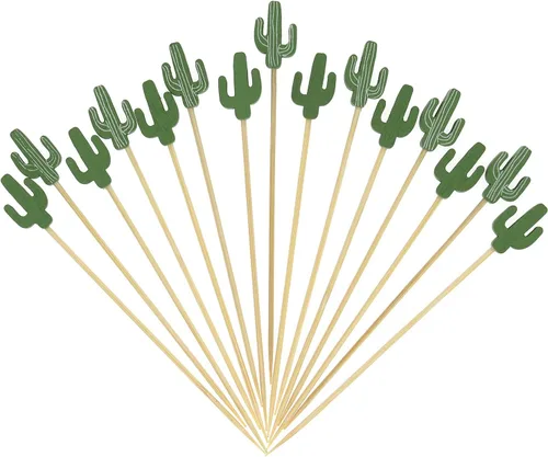 Miniatura 12 de Minisland Palillos de cóctel de hojas de piña de sandía mixtos, palillos de bambú de 4.7 pulgadas de largo para aperitivos, comida hawaiana