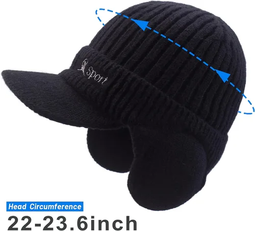 Miniatura 4 de Muryobao Gorro de invierno para hombre con forro polar con visera orejeras cálidas gorra de esquí