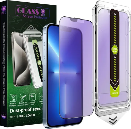Miniatura 17 de Paquete de 2 protectores de pantalla mate antiluz azul para iPhone 14 Pro Max/15 Plus/16 Plus (6.7 pulgadas), vidrio templado 9H, antirreflejos