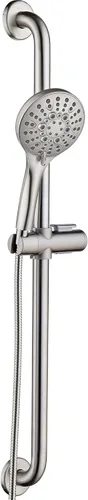 Miniatura 9 de BRIGHT SHOWERS Juego de barra deslizante de acero inoxidable con barra de agarre compatible con Ada, ducha de mano de 5 rociadores con kit de barra