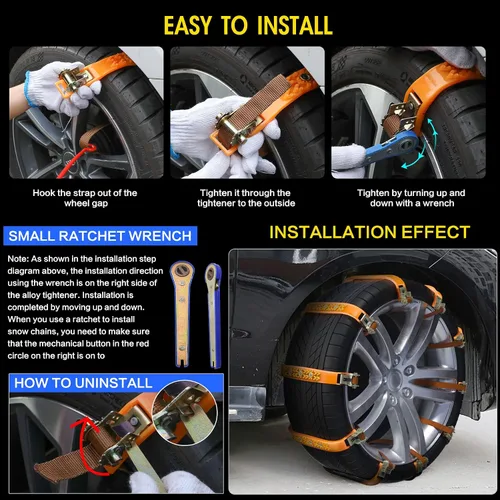 Miniatura 4 de Cadenas de nieve, antideslizantes, no metálicas, cadenas de emergencia para neumáticos, adecuadas para automóviles, camiones, camionetas