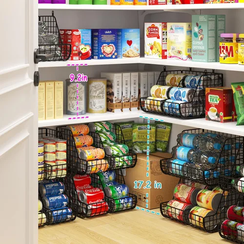 Miniatura 4 de Organizador apilable de latas de soda que almacena hasta 72 latas, paquete de 4 organizadores de almacenamiento de latas para estantes de despensa