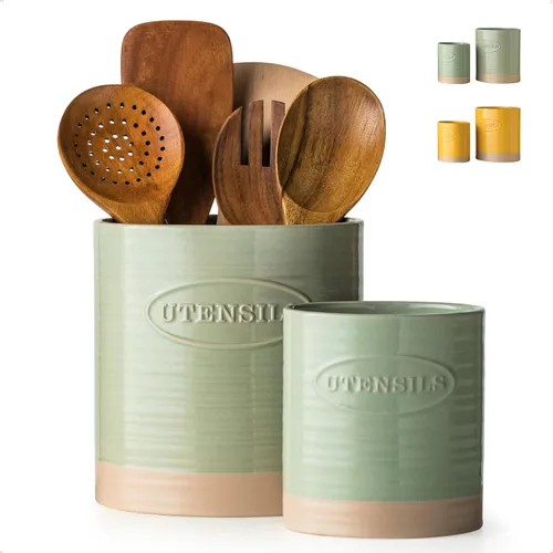 Miniatura 14 de YHOSSEUN Juego de 2 soportes para utensilios de cocina, de cerámica para encimera de cocina, 6.7 pulgadas + 5.1 pulgadas, soporte para espátula