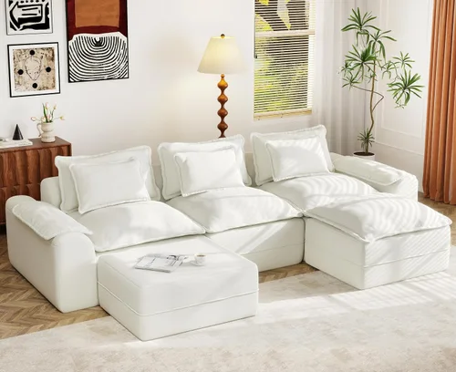 Miniatura 15 de Hobestluk Cloud - Sofá individual de espuma viscoelástica con asiento profundo, sofá en forma de L con funda extraíble, sofá grande para sala