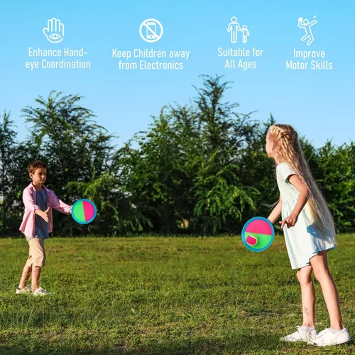 Miniatura 4 de Juego de pelota para lanzar y atrapar, 4 paletas y 4 bolas al aire libre, juego de captura de remo para niños, patio trasero, playa, piscina, patio