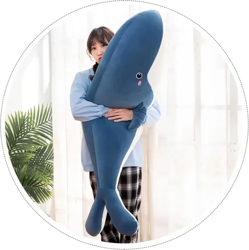Miniatura 2 de Peluche de ballena azul, almohada gigante de 59 pulgadas con funda extraíble lavable, bonito juguete de ballena de peluche, regalo para niños, niñas