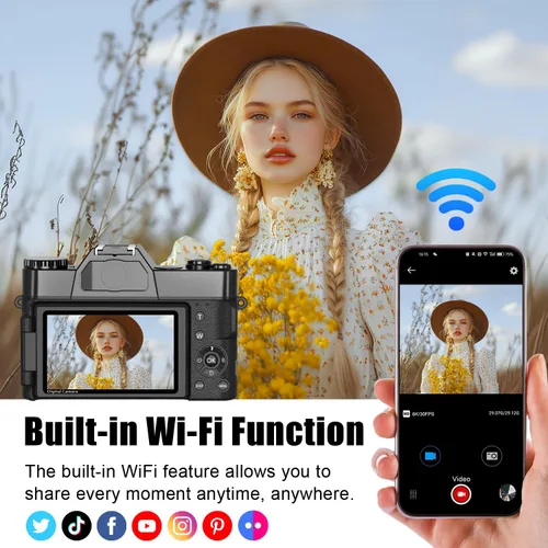 Miniatura 5 de Cámara Digital 6K para Fotografía, Cámara de Vlogging de 64MP para YouTube con Pantalla Abatible de 3" 180°, Zoom 16X con Enfoque Automático Cámaras
