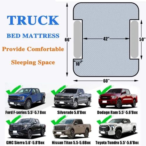 Miniatura 4 de Colchón de aire para cama de camioneta para campamento, colchoneta gruesa para dormir de 5.5 a 5.8 pies, tamaño completo, camas cortas para Púrpura