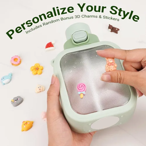 Miniatura 7 de Adorila Botella de agua cuadrada Kawaii con correa cruzada, botella transparente a prueba de fugas de 23 onzas con popote para viajes de oficina