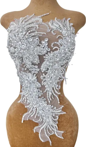 Vestido de novia con cuentas a mano, parches para coser en apliques de encaje con diamantes de imitación, accesorios de cristales de bricolaje, para