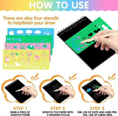 Miniatura 4 de YSCare Paquete de 24 Cuadernos de Artes y Manualidades para Rascar, Notas de Arte Arcoíris para Rascar, Rellenos para Bolsas de Golosinas Regalos