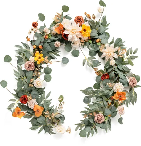 Miniatura 17 de Ling's Moment Guirnalda de Flores - Eucalipto y Rosa de 6 Pies - Decoración de Mesa de Novios para Recepción de Boda, Guirnalda Floral Artificial