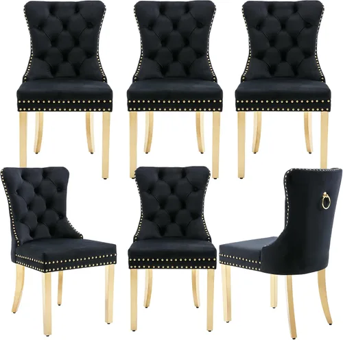 Miniatura 16 de civama Juego de 2 sillas de comedor de la colección Nikki de terciopelo, tapizadas, modernas, de lujo, copetudas, con ribete de clavos, anillo Beige