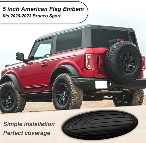 Miniatura 3 de CONGCONG Emblema para Ford Bronco, superposición de 5 pulgadas para portón trasero emblema ovalado de bandera americana negra para Ford Bronco Negro