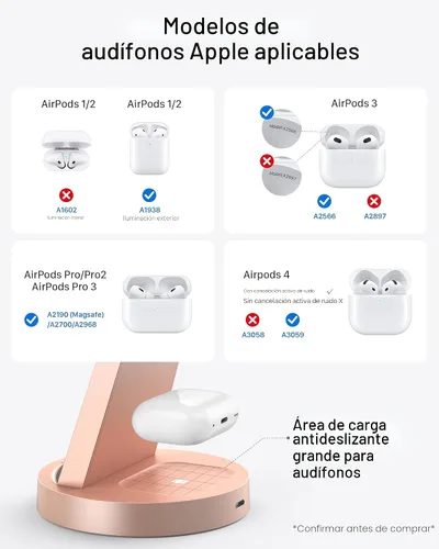 Miniatura 5 de Estación de carga 3 en 1 para iPhone, cargador inalámbrico para iPhone 17 16e 16 15 14 13 12 11 X Pro Max y Apple Watch - Base de carga para AirPods