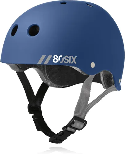 Casco Multideporte Triple Certificado 80Six - Ideal para Bicicleta, Monopatín, Patineta, Patines en Línea y Patinaje en Línea Azul marino mate