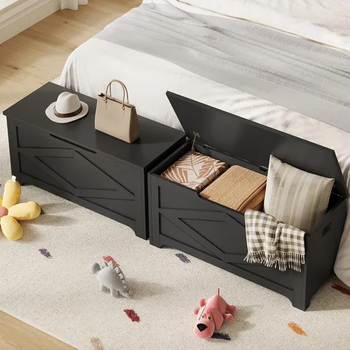 Miniatura 4 de GAOMON Baúl de almacenamiento, banco de almacenamiento de madera, banco de zapatos de estilo moderno con bisagra de seguridad para entrada