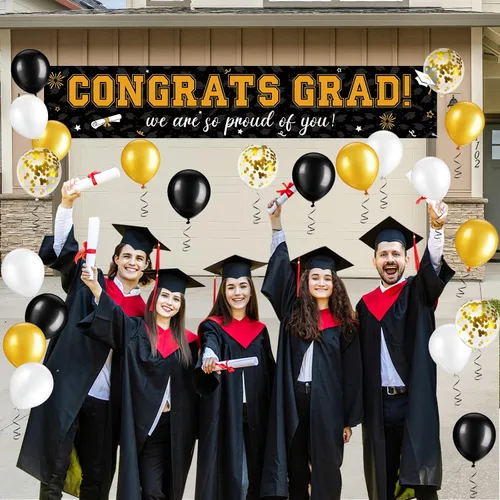 Miniatura 7 de Cartel de graduación de 37 piezas para decoración de globos de clase de 2026, pancarta de felicitaciones graduadas para decoración al aire libre
