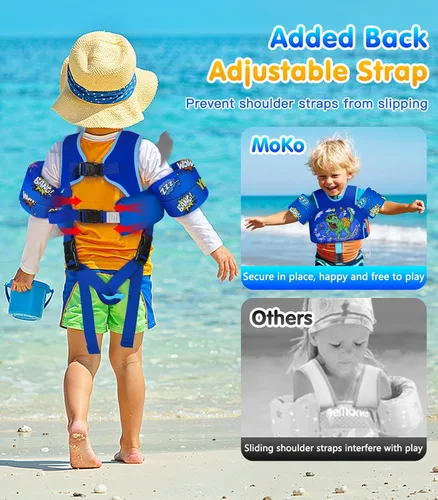 Miniatura 2 de MoKo - Chaleco de natación para niños pequeños de 6.8 a 25.4 kg, con alas de natación para charco, con correa para la entrepierna, alas de natación