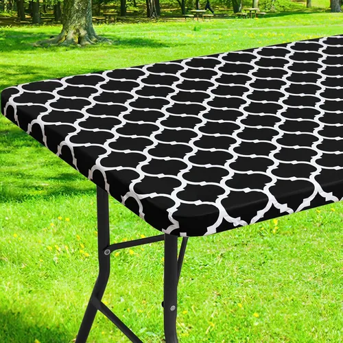 Miniatura 29 de Smiry Mantel cuadrado para mesa de pícnic, manteles de camping impermeables elásticos ajustables, protector de mantel de vinilo con respaldo de Gris