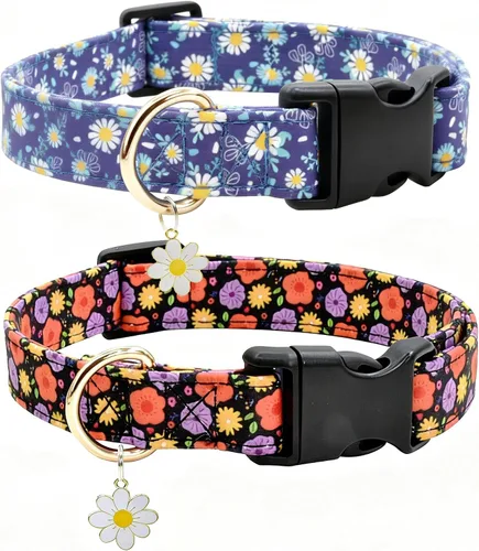 Miniatura 9 de 2 collares de algodón para perro, suaves y lindas flores, 3 tamaños, collar de nailon suave ajustable para hembras, perros pequeños, medianos