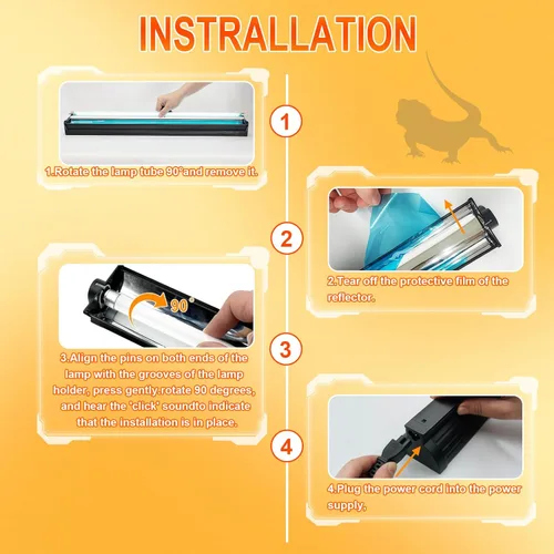 Miniatura 6 de Kit combinado de lámpara de reptil UVB T5 de 24 W - Tubo fluorescente UVB 10.0 para dragones barbudos, lagartos y tortugas - Luz de reptil UVA UVB