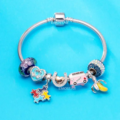 Miniatura 19 de Abalorio de concientización sobre el autismo para pulsera europea de bricolaje, plata de ley 925, dijes esmaltados, dijes Live Love Laugh Charms, I