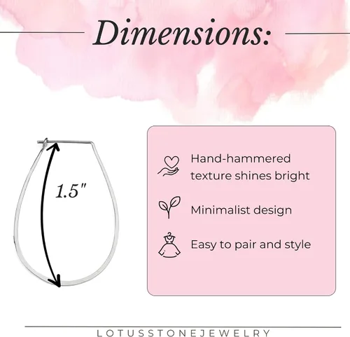 Miniatura 126 de Aretes de aro finos martillados, elegantes plata esterlina geométrica sólida, relleno de oro y relleno de oro rosa; para mujer por Lotus Stone