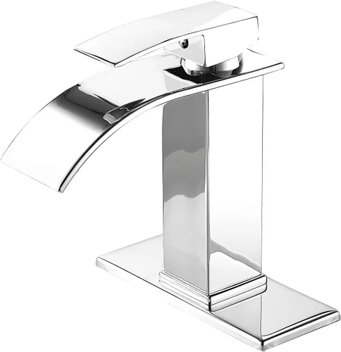 Miniatura 9 de Grifo de baño negro de un solo agujero con una manija para lavabo de baño, cascada, montaje en cubierta, grifo mezclador de baño comercial