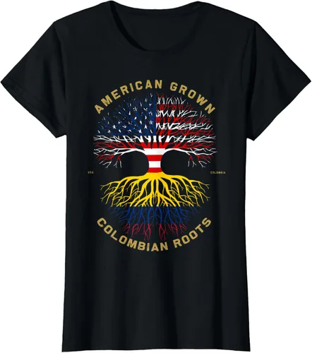 Miniatura 30 de Camiseta de regalo con la bandera de Estados Unidos con árbol de raíces colombianas