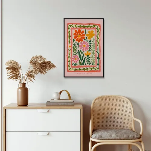 Miniatura 6 de Arte de pared de flores silvestres rosas, póster retro de mercado de flores, impresión botánica colorida de moda, arte popular, ilustración floral