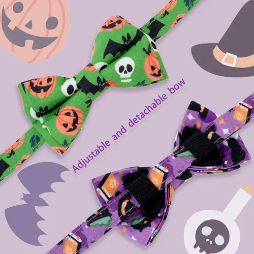 Miniatura 3 de Faygarsle Paquete de 2 bonitos collares de gato de temporada para Halloween y otoño, collar separable con cascabeles, corbatín, bonitos patrones