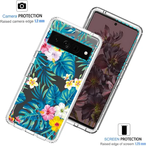 Miniatura 2 de Funda para Pixel 7 Pro/Google 7 Pro, funda protectora de TPU transparente floral a prueba de golpes para Google Pixel 7 Pro (flores y hojas)