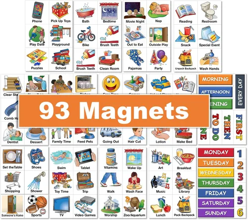 Miniatura 4 de SchKIDules Horarios visuales para niños 93 piezas colección para el hogar para rutinas diarias: 72 imanes de imagen +21 encabezados para niños, TDAH