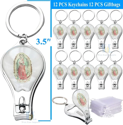Miniatura 2 de WE Our Lady of Guadalupe (12 piezas) Llavero de bautismo con cortaúñas y abridor de recuerdos de fiesta para bebés niños y niñas/recuerdos