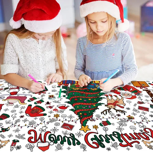Miniatura 3 de OHOME Póster/mantel gigante de Navidad para colorear, manualidades de Navidad para niños, 30 x 72 pulgadas, pancarta de papel gigante para colorear