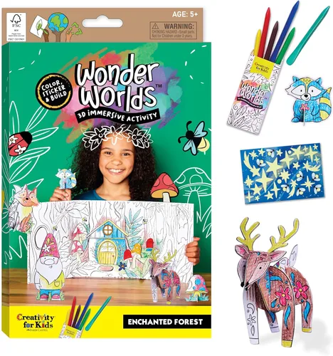 Creativity for Kids Wonder Worlds - Kit de manualidades para colorear en 3D: Bosque encantado, kit de manualidades para colorear para niños, kit de
