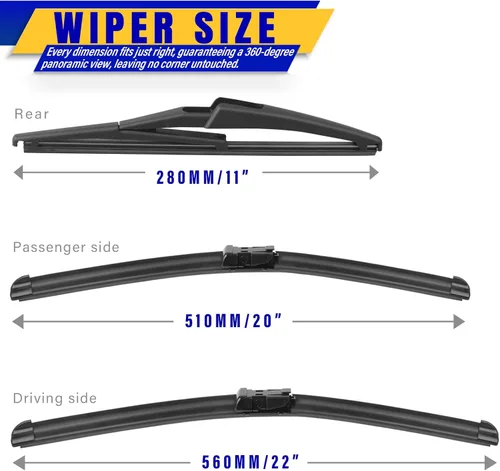 Miniatura 2 de 3 limpiaparabrisas de repuesto para Jeep Renegade 2015-2020, 2021, 2022, 2023, repuesto de equipo original, 22 pulgadas, 20 pulgadas, 11 pulgadas
