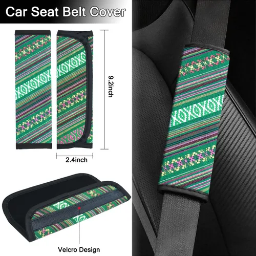Miniatura 4 de Juego de fundas bohemias para volante, funda para cinturón de seguridad y almohadilla para reposabrazos, tela bohemia para volante de automóvil