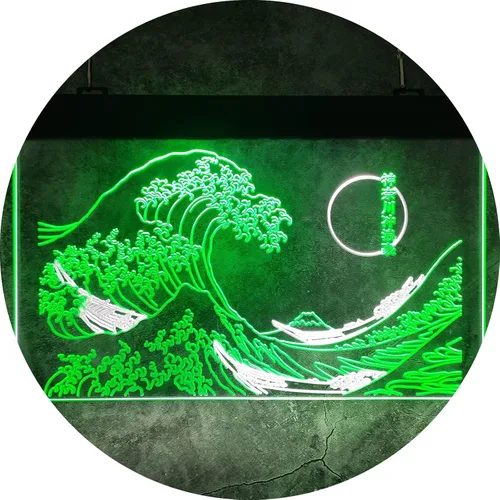 Miniatura 9 de Letrero de neón LED The Great Wave Off Kanagawa, letrero japonés de Katsushika Hokusai clásico, arte de pared para habitación, letreros de luz