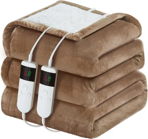 Miniatura 21 de Manta térmica eléctrica de 50 x 60 pulgadas, manta eléctrica de franela suave y sherpa con 10 niveles de calefacción, se apaga automáticamente