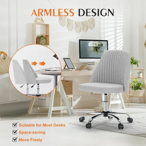 Miniatura 6 de Sweetcrispy Silla de tocador sin brazos, bonita y cómoda silla de escritorio para oficina en casa con ruedas, moderno asiento de trabajo tapizado