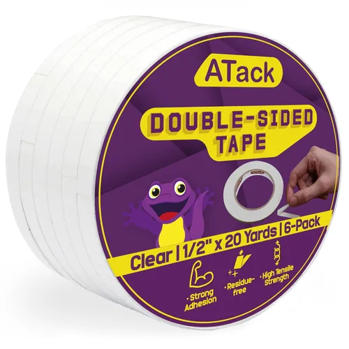 Miniatura 9 de ATack Cinta Transparente de Doble Cara, Fácil de Rasgar a Mano, 2 Pulgadas x 30 Yardas, Segura para Paredes, de Servicio Pesado, Cinta de Tela