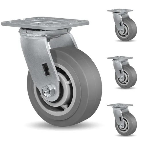 Miniatura 23 de Ruedas giratorias de alta resistencia 4x2, ruedas industriales, ruedas de goma (banda de rodadura plana), juego de 1 con capacidad de hasta 450