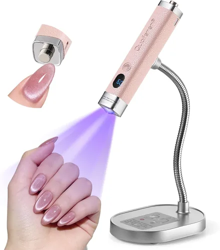 Miniatura 13 de Quaferen Mini luz UV de mano para uñas de gel con soporte, lámpara de uñas recargable de curación flash con sensor automático, imán de ojo de gato
